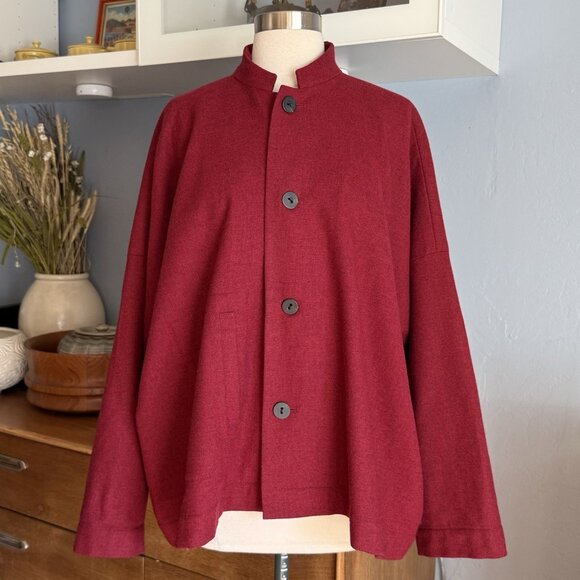 Shirin Guild Red Wine Wool Jacket Lagenlook Oversized Boxy Size M - Picture 1 of 9